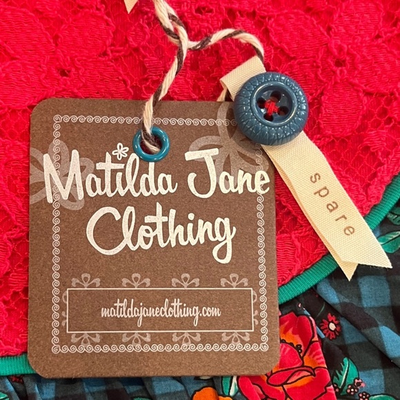 Girls New Matilda Jane Size 6 Vibrant Red Checkered Pattern Floral Design Tunic - Picture 5 of 12